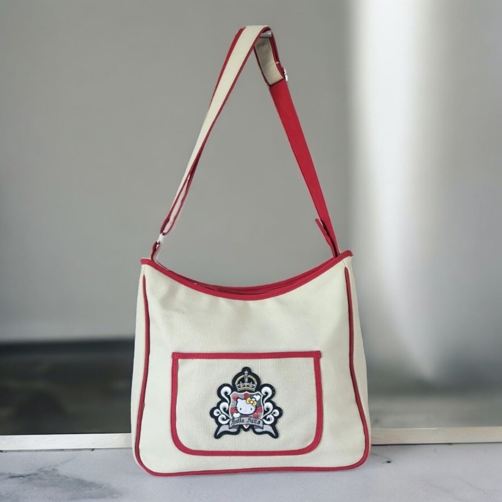Vintage 2005 Hello Kitty Royal Crown Messenger Bag Sanrio Y2K Canvas Crossbody